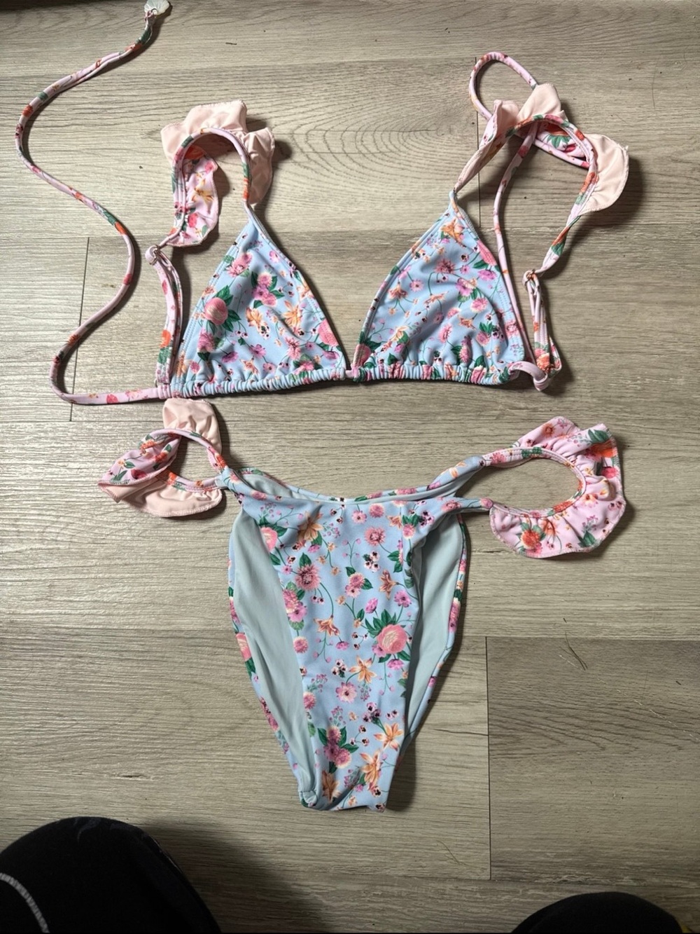 Blackbough Pastel Floral Triangle Bikini Set - Light Blue & Pink